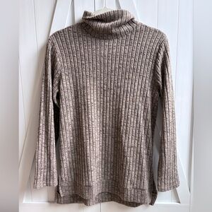 Taupe Ribbed Cowl Neck Sweater